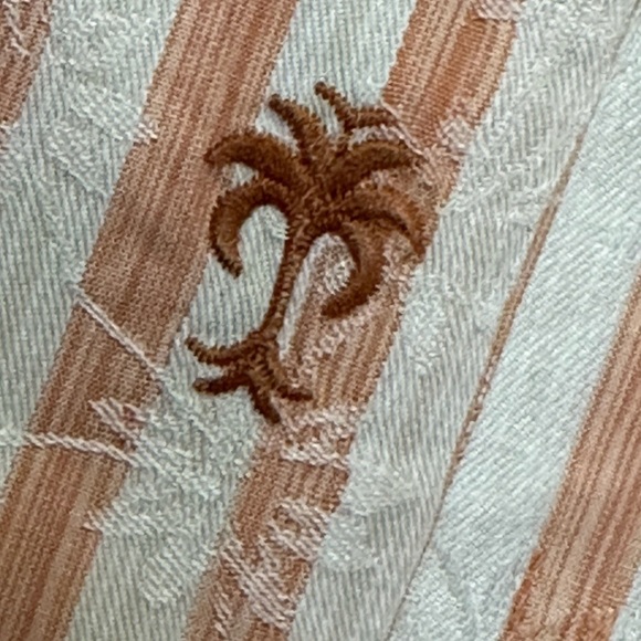 Tommy Bahama Silk Blend Palm Tree Embroidered Striped Button Down Shirt - Picture 2 of 11